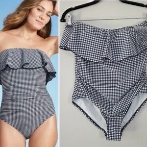 NWT Kona Sol blue and white gingham‎ flounce swimsuit 18W